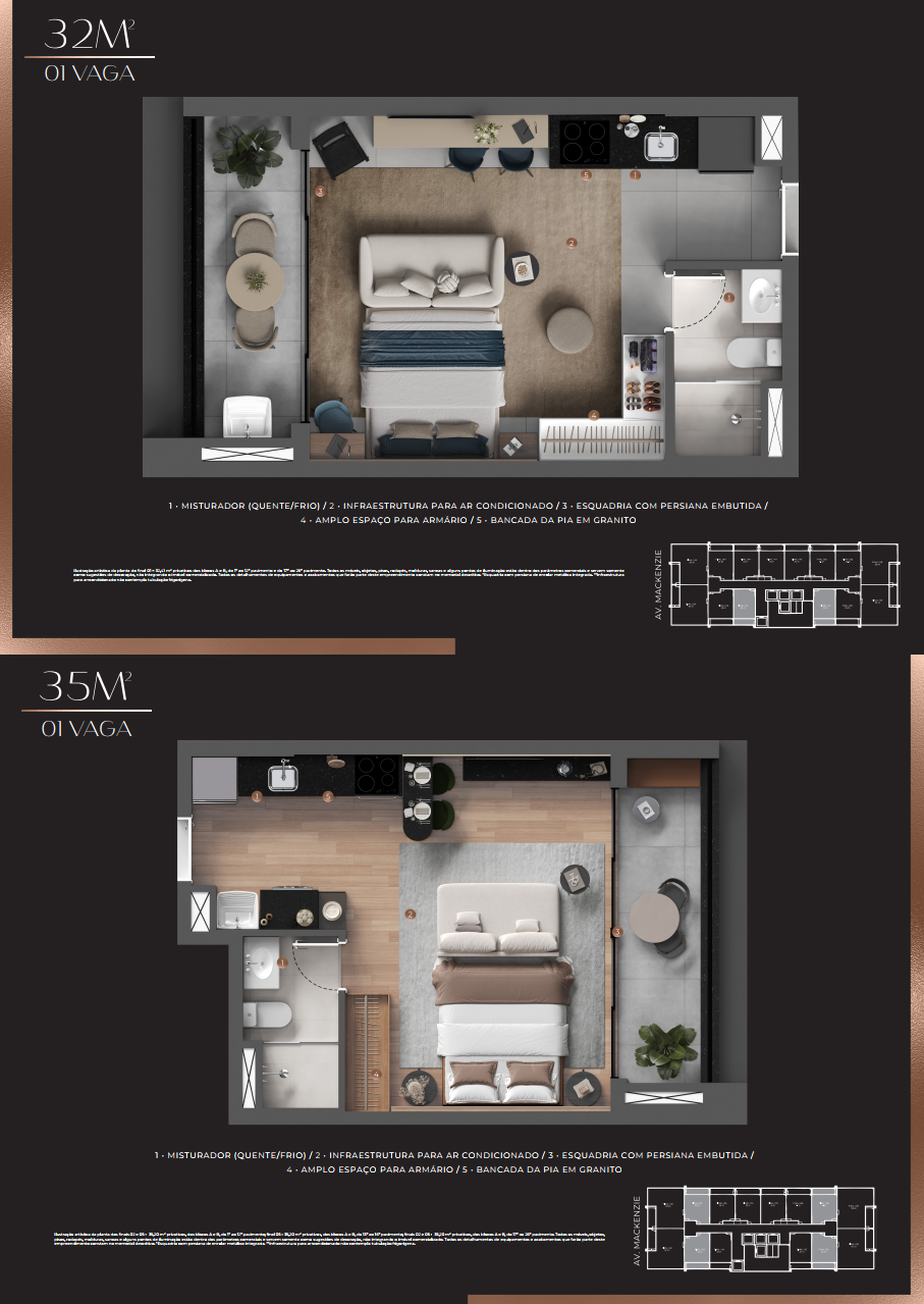 Plantas dos Studios Liv Stay Residence